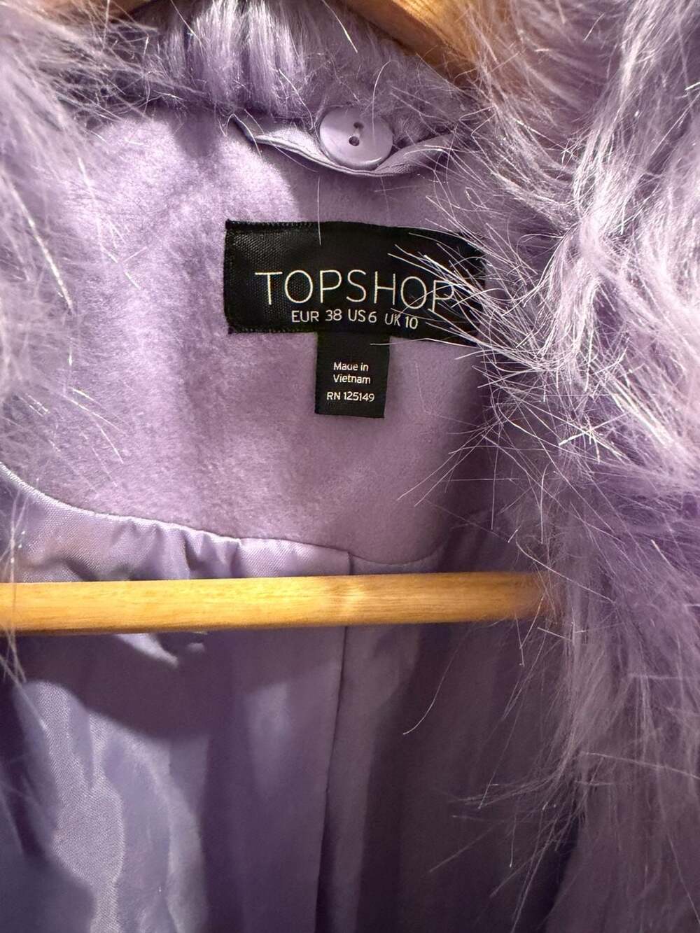 Topshop Double Breasted Faux Fur Collar Coat Lilac US 6 - Picture 4 of 7